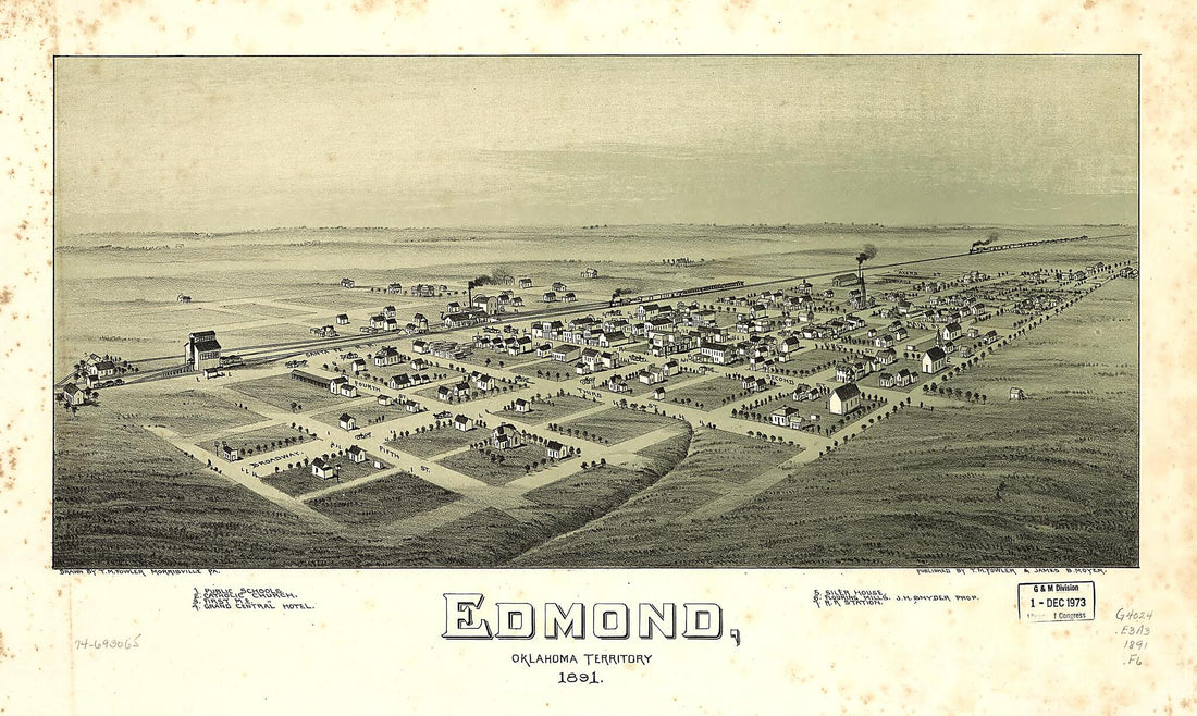 This old map of Edmond, Oklahoma Territory, from 1891 was created by T. M. (Thaddeus Mortimer) Fowler, James B. Moyer in 1891