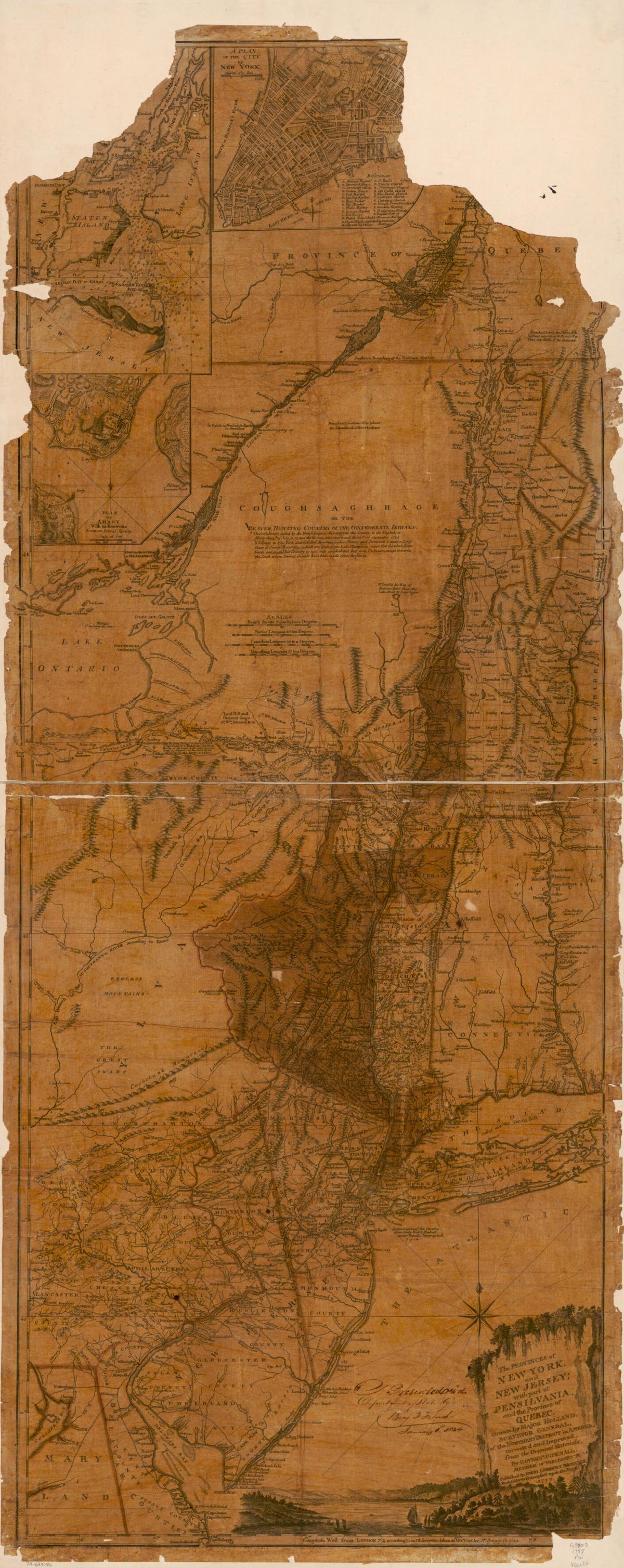 The Provinces of New York, and New Jersey; With Part of Pensilvania and the Province of Quebec. Drawn by Major Holland, Surveyor General of the Northern District In America in 1777 by Relic Map Company