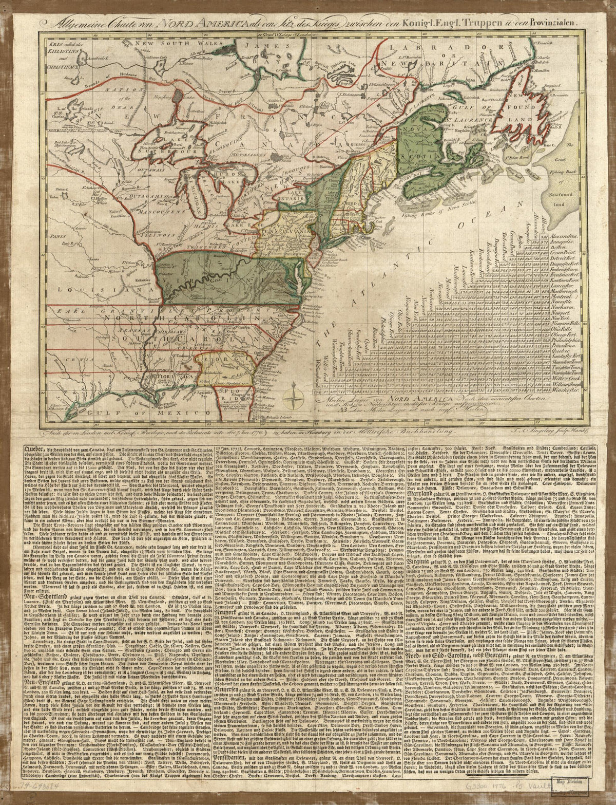 Allgemeine Charte Nord America Als Den Sitz Des Krieges Zwischen Den Konigl. Engl. Truppen U:den Provinzialen 1776 by Relic Map Company