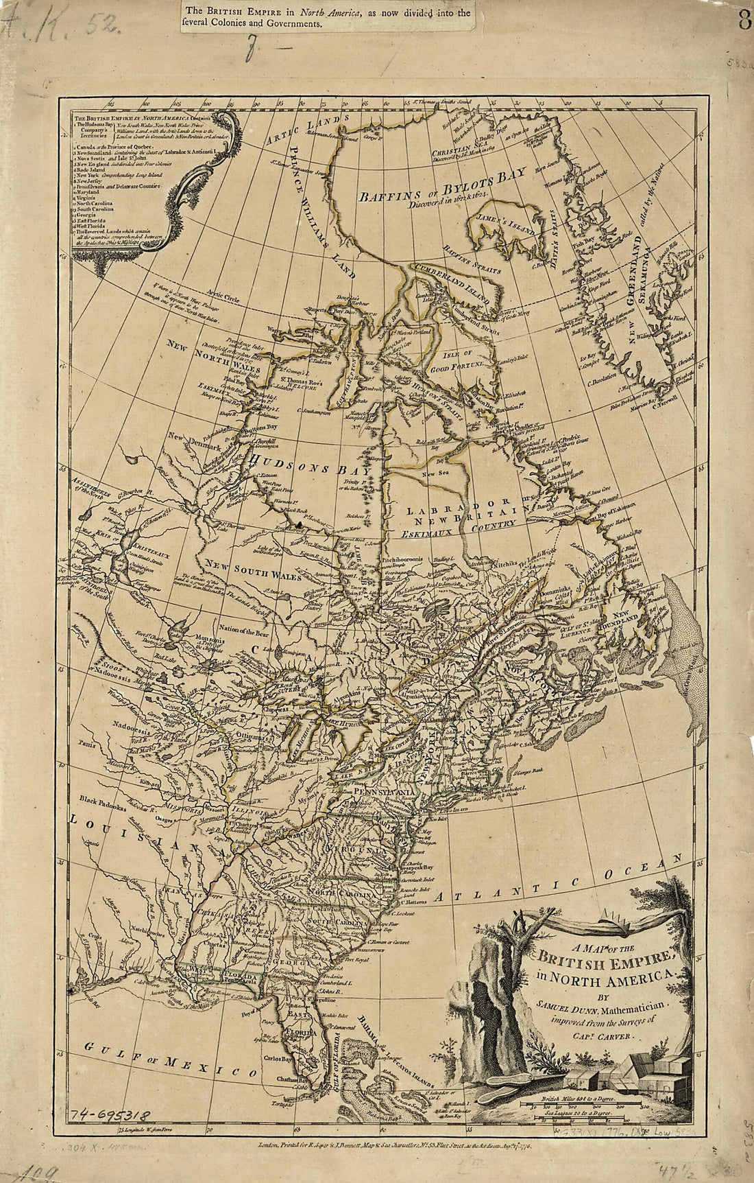 This old map of A Map of the British Empire, In North America from 1776 was created by Jonathan Carver, Samuel Dunn,  Robert Sayer and John Bennett (Firm) in 1776