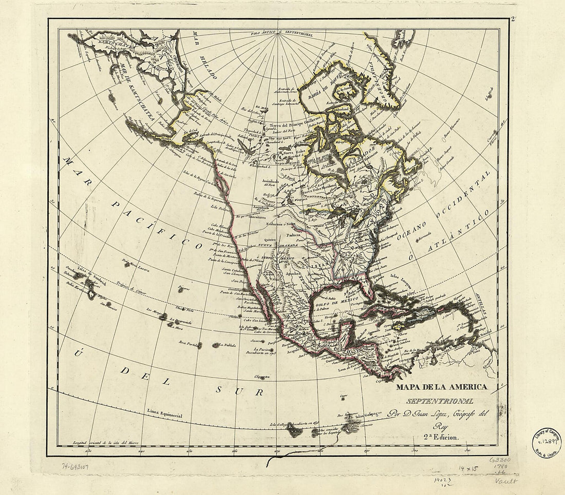 This old map of Mapa De La America Septentrional from 1780 was created by Juan López in 1780