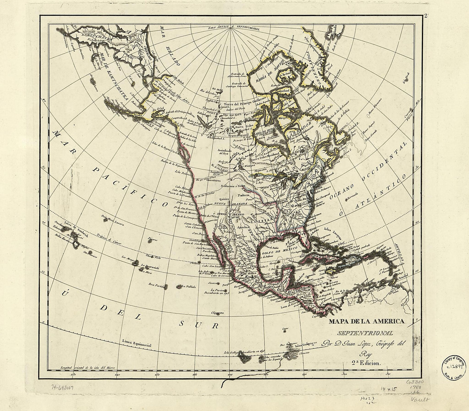This old map of Mapa De La America Septentrional from 1780 was created by Juan López in 1780