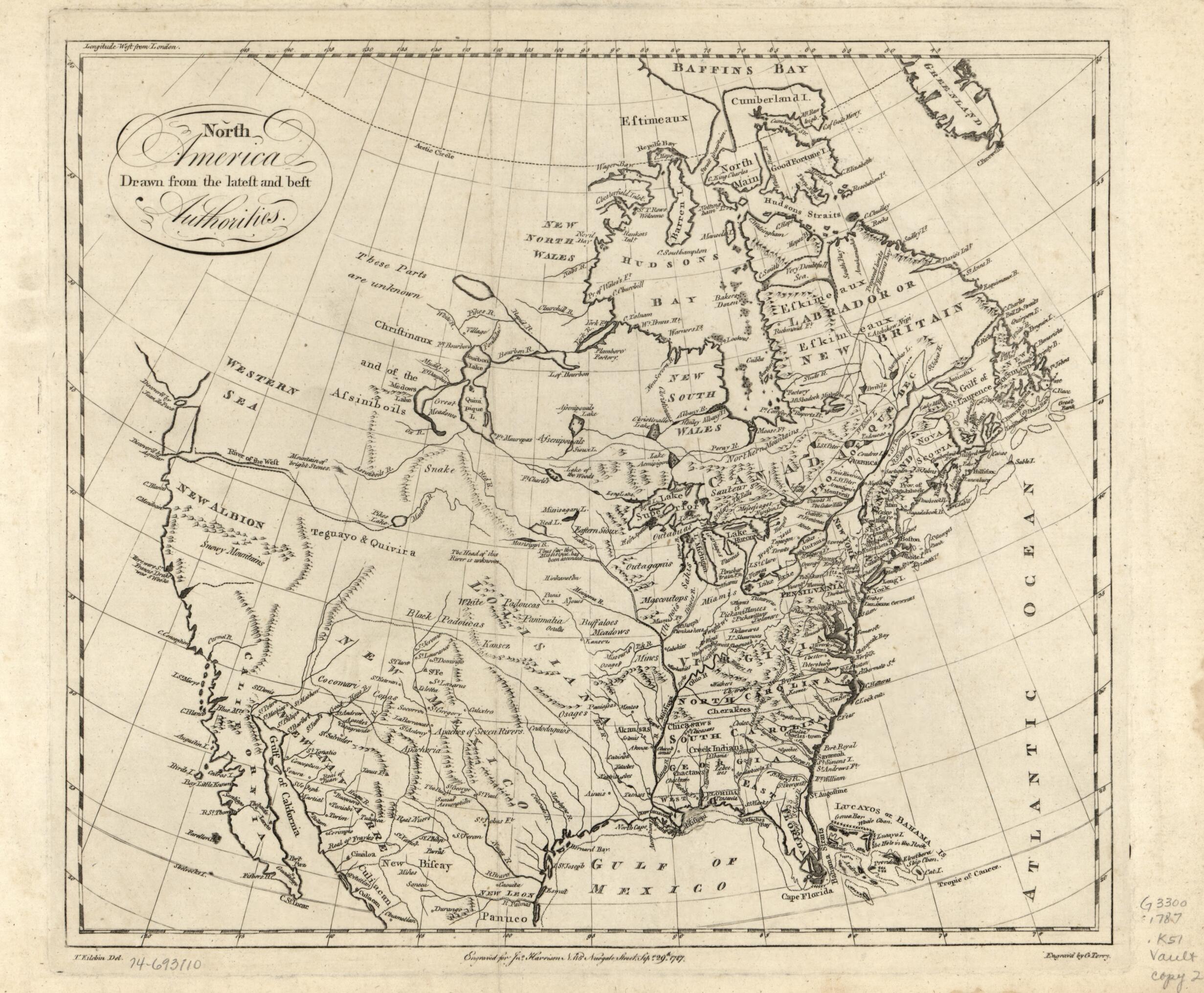 This old map of North America Drawn from the Latest and Best Authorities from 1787 was created by John Harrison, Thomas Kitchin, Garnet Terry in 1787