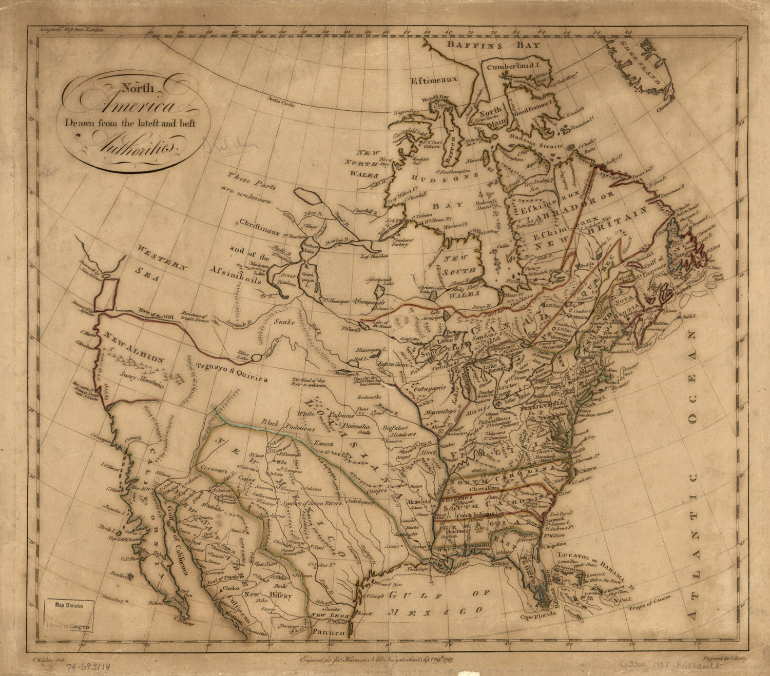 This old map of North America Drawn from the Latest and Best Authorities from 1787 was created by John Harrison, Thomas Kitchin, Garnet Terry in 1787