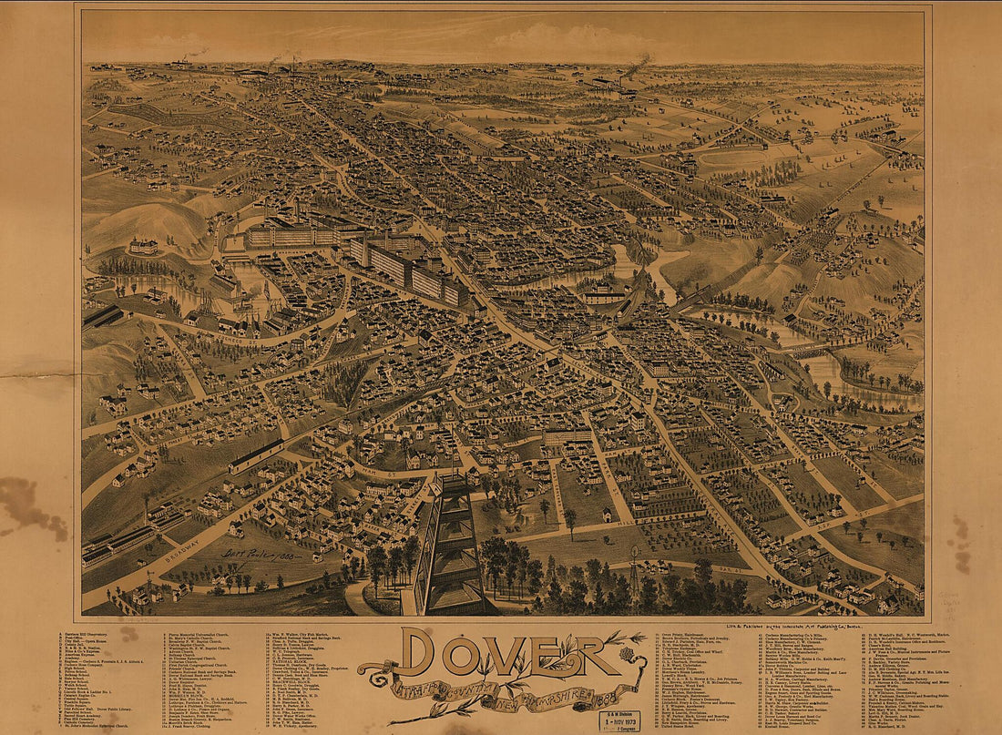 This old map of Dover, Stafford County, New Hampshire from 1888 was created by  Interstate Art Publishing Co, A. F. Poole in 1888