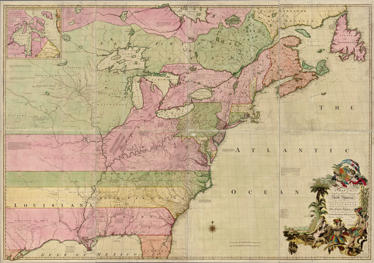 A Map of the British and French Dominions In North America, With the Roads, Distances, Limits, and Extent of the Settlements, Humbly Inscribed to the Right Honourable the Earl of Halifax, and the Other Right Honourable the Lords Commissioners for Trad... by Relic Map Company