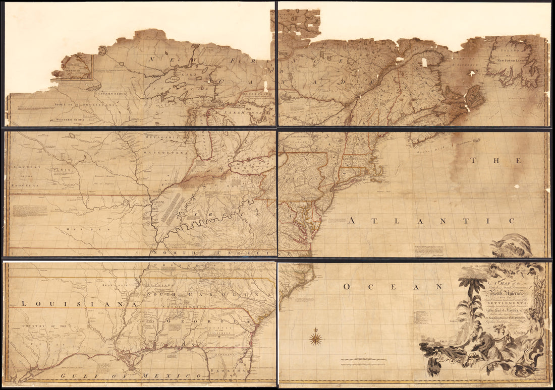 This old map of A Map of the British and French Dominions In North America, With the Roads, Distances, Limits, and Extent of the Settlements, Humbly Inscribed to the Right Honourable the Earl of Halifax, and the Other Right Honourable the Lords Commissio