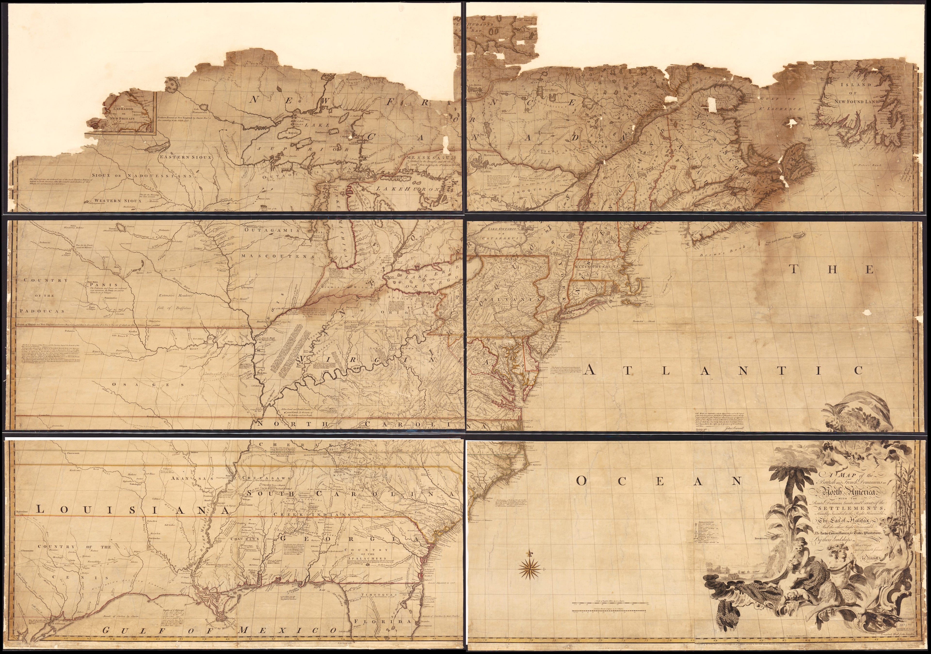 This old map of A Map of the British and French Dominions In North America, With the Roads, Distances, Limits, and Extent of the Settlements, Humbly Inscribed to the Right Honourable the Earl of Halifax, and the Other Right Honourable the Lords Commissio