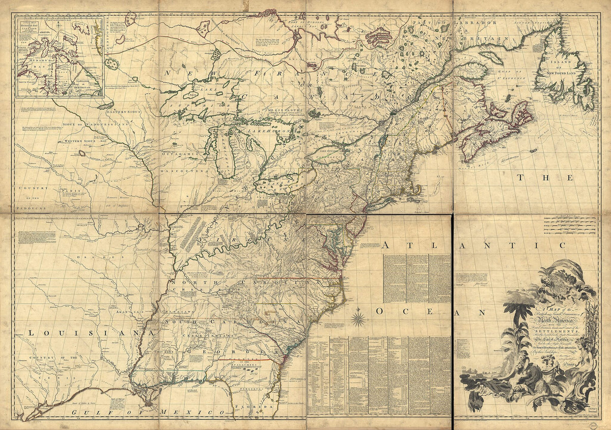 A Map of the British and French Dominions In North America, With the Roads, Distances, Limits, and Extent of the Settlements, Humbly Inscribed to the Right Honourable the Earl of Halifax, and the Other Right Honourable the Lords Commissioners for Trad... by Relic Map Company