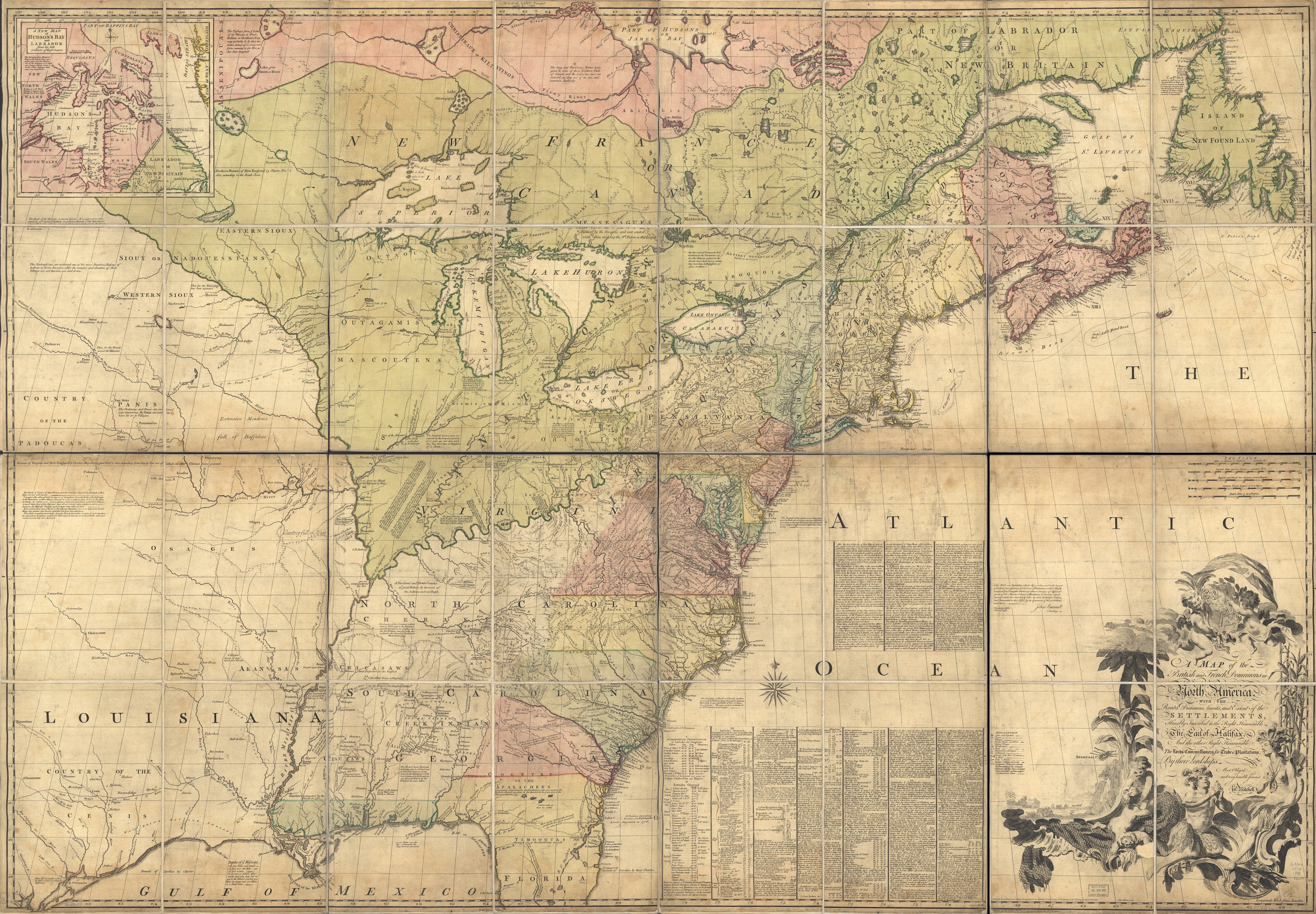 This old map of A Map of the British and French Dominions In North America, With the Roads, Distances, Limits, and Extent of the Settlements, Humbly Inscribed to the Right Honourable the Earl of Halifax, and the Other Right Honourable the Lords Commissio