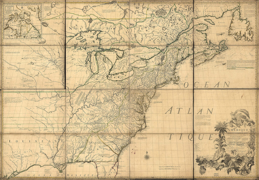 This old map of Amérique Septentrionale Avec Les Routes, Distances En Miles, Villages, Et Etablissements François Et Anglois from 1776 was created by M. Hawkins,  Louis, John Mitchell in 1776