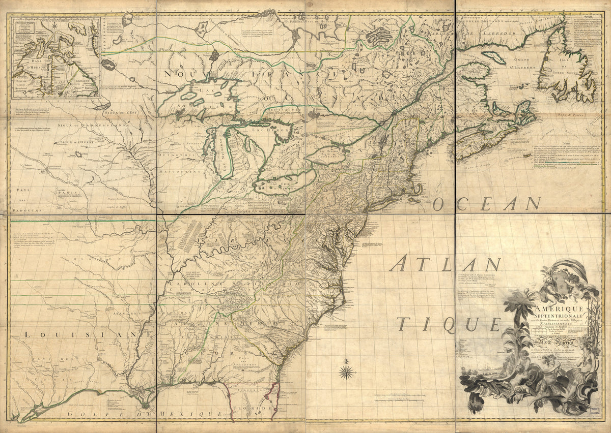 Amérique Septentrionale Avec Les Routes, Distances En Miles, Villages Et Etablissements François Et Anglois in 1792 by Relic Map Company