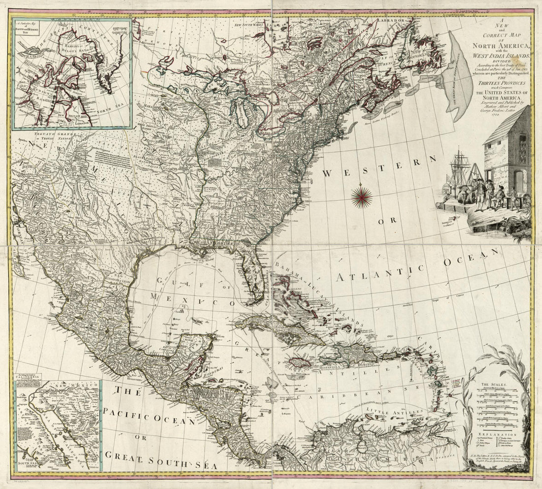 This old map of A New and Correct Map of North America With the West India Islands. Divided According to the Last Treaty of Peace, Concluded at Paris the 20th of Jan. 1783. Wherein Are Particularly Distinguished the Thirteen Provinces Wich sic Compose th