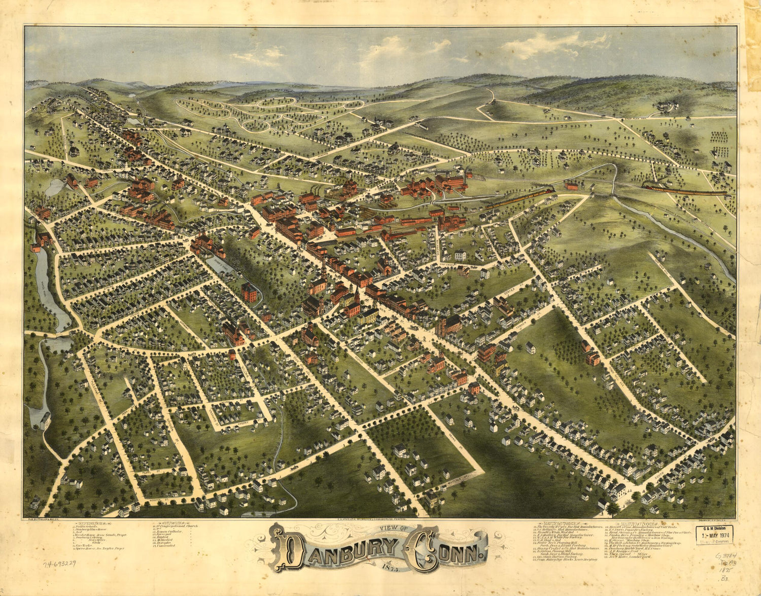 This old map of View of Danbury, Connecticut from 1875 was created by O. H. (Oakley Hoopes) Bailey,  C.H. Vogt &amp; Son,  Fowler &amp; Bailey,  J. Knauber &amp; Co in 1875