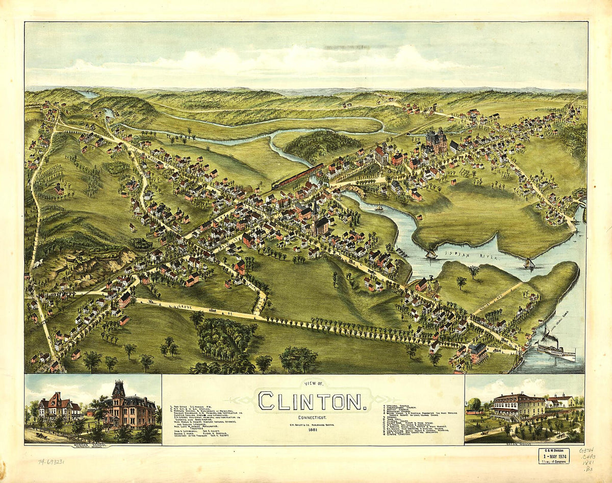 View of Clinton, Connecticut 1881 by Relic Map Company