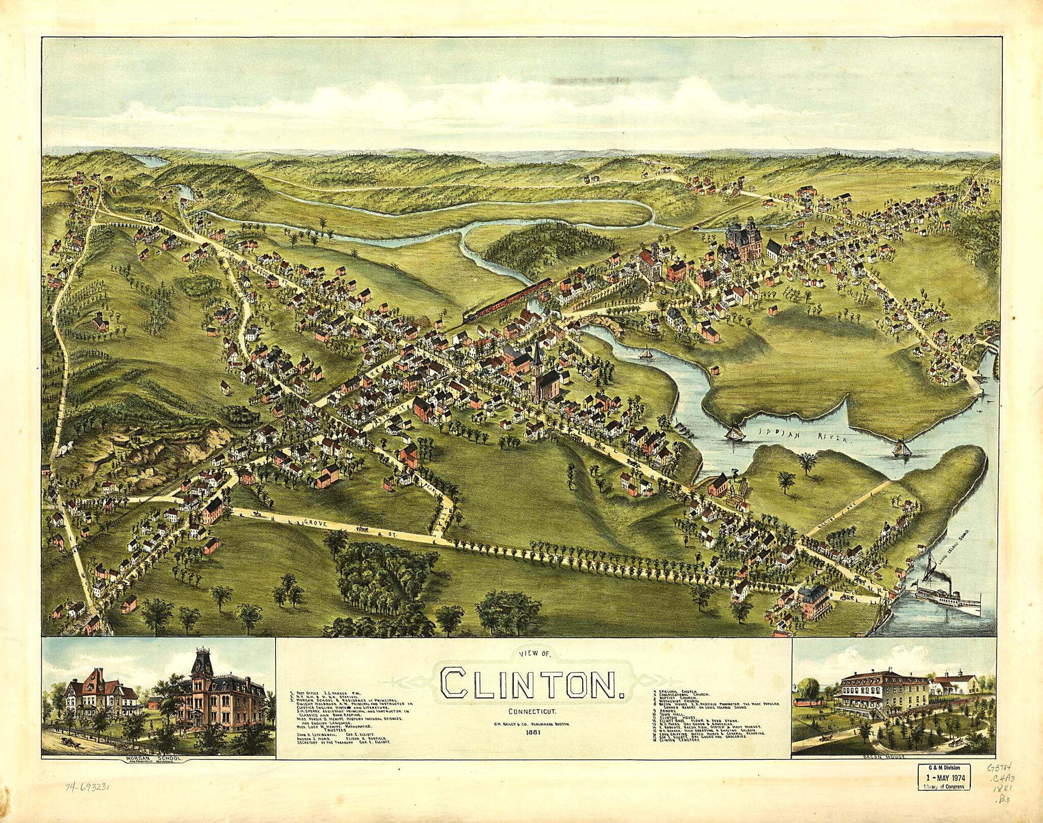 This old map of View of Clinton, Connecticut from 1881 was created by  O.H. Bailey &amp; Co in 1881