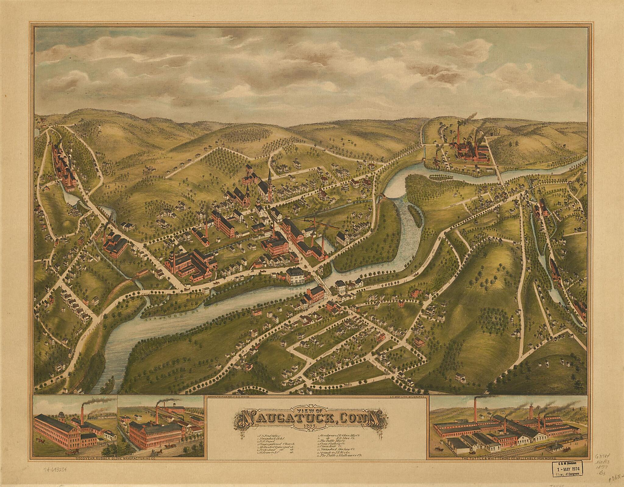 This old map of View of Naugatuck, Connecticut from 1877 was created by  C.H. Vogt (Firm),  O.H. Bailey &amp; Co in 1877