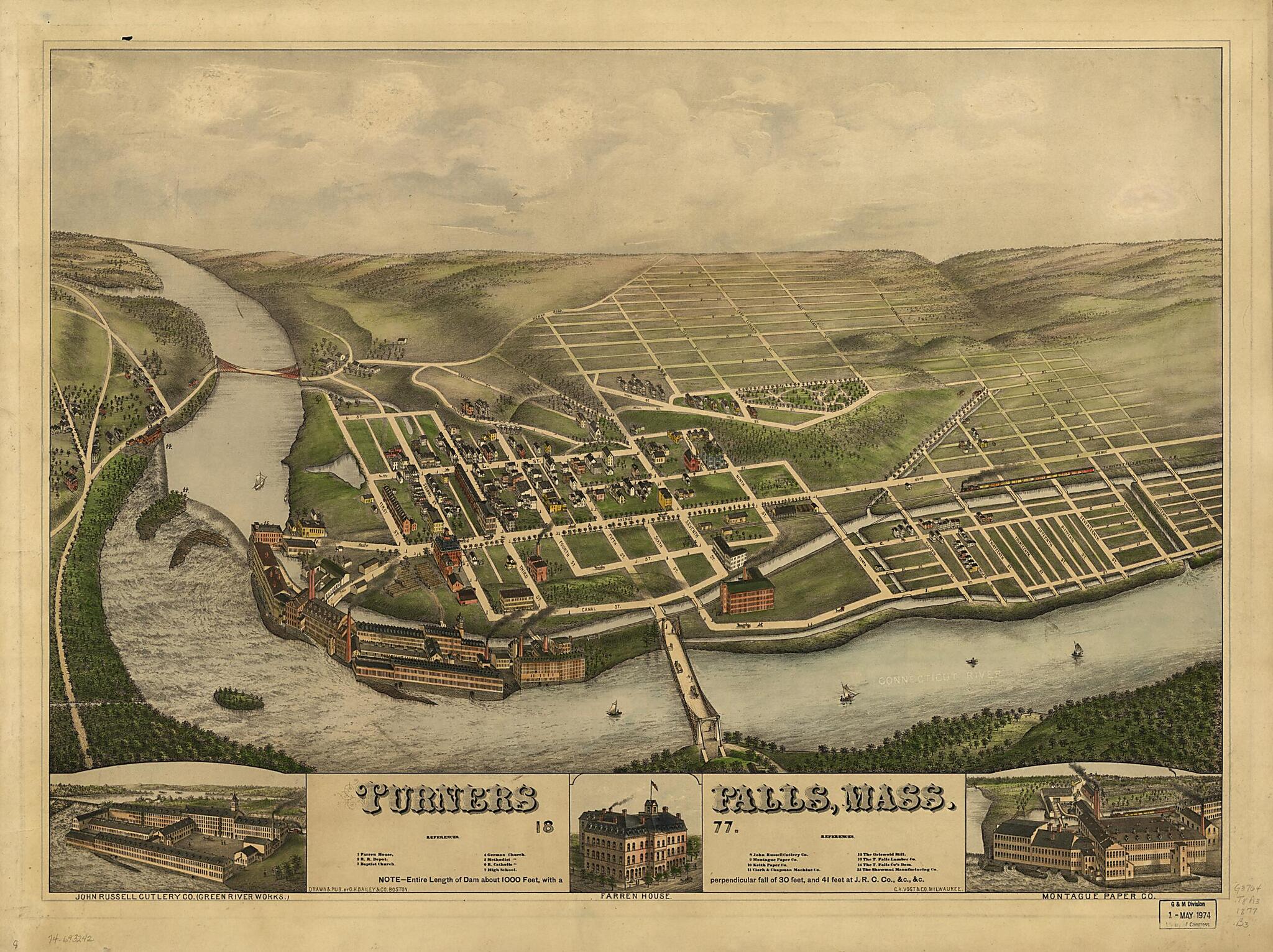 This old map of Turners Falls, Massachusetts from 1877 was created by  C.H. Vogt (Firm),  O.H. Bailey &amp; Co in 1877