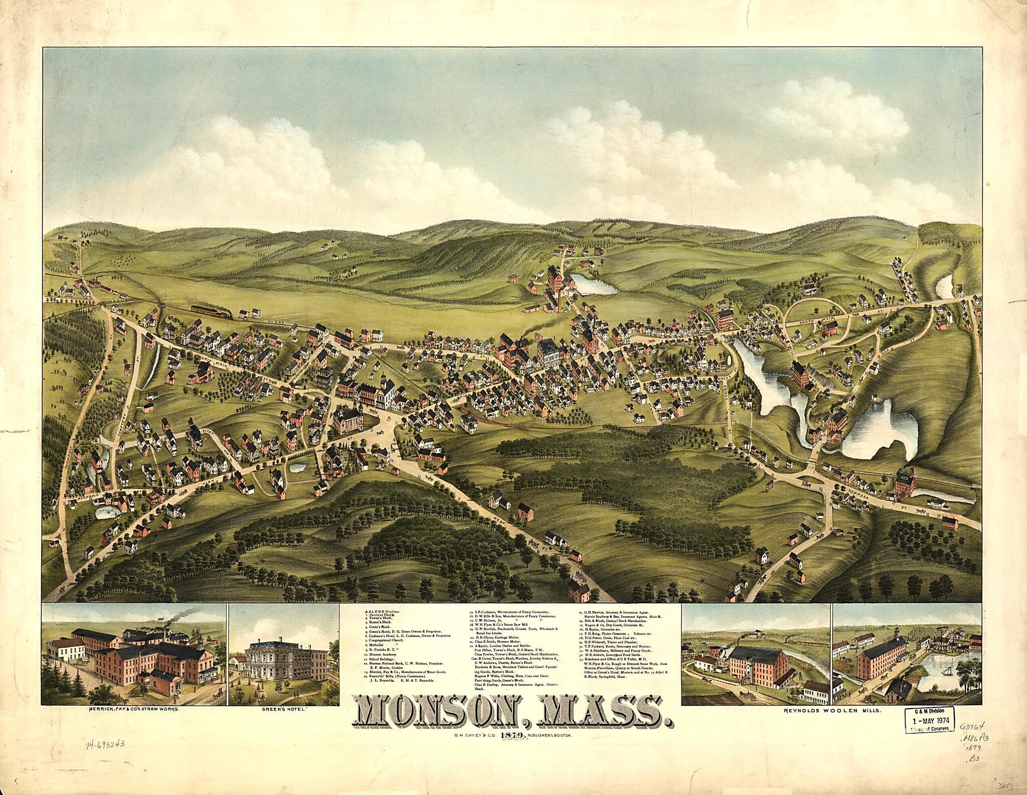 This old map of Monson, Massachusetts from 1879 was created by  O.H. Bailey &amp; Co in 1879