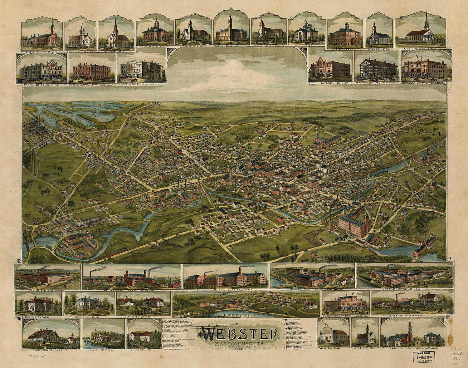 This old map of Webster, Massachusetts from 1892 was created by  O.H. Bailey &amp; Co in 1892