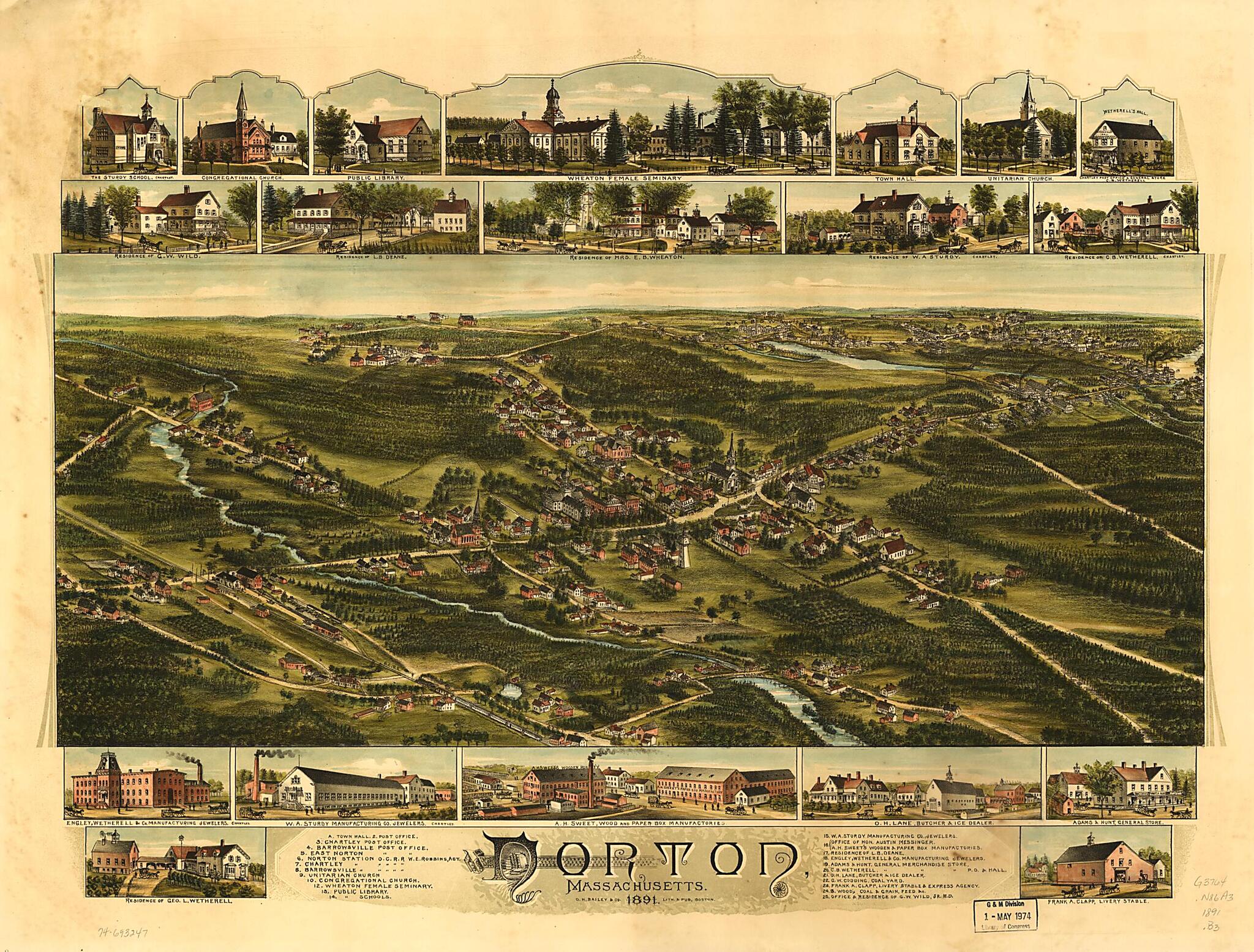 This old map of Norton, Massachusetts from 1891 was created by  O.H. Bailey &amp; Co in 1891