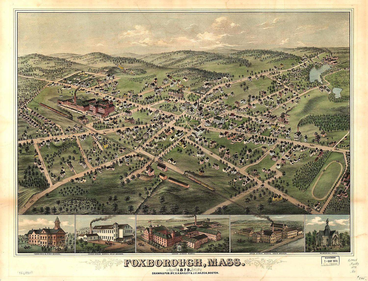 This old map of Foxborough, Massachusetts from 1879 was created by O. H. (Oakley Hoopes) Bailey, J. C. Hazen in 1879