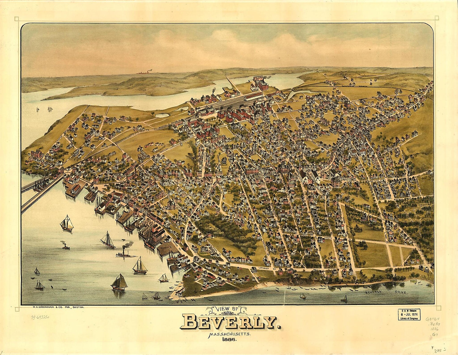 This old map of View of Beverly, Massachusetts, from 1886 was created by  Greenough (W.A.) &amp; Co in 1886