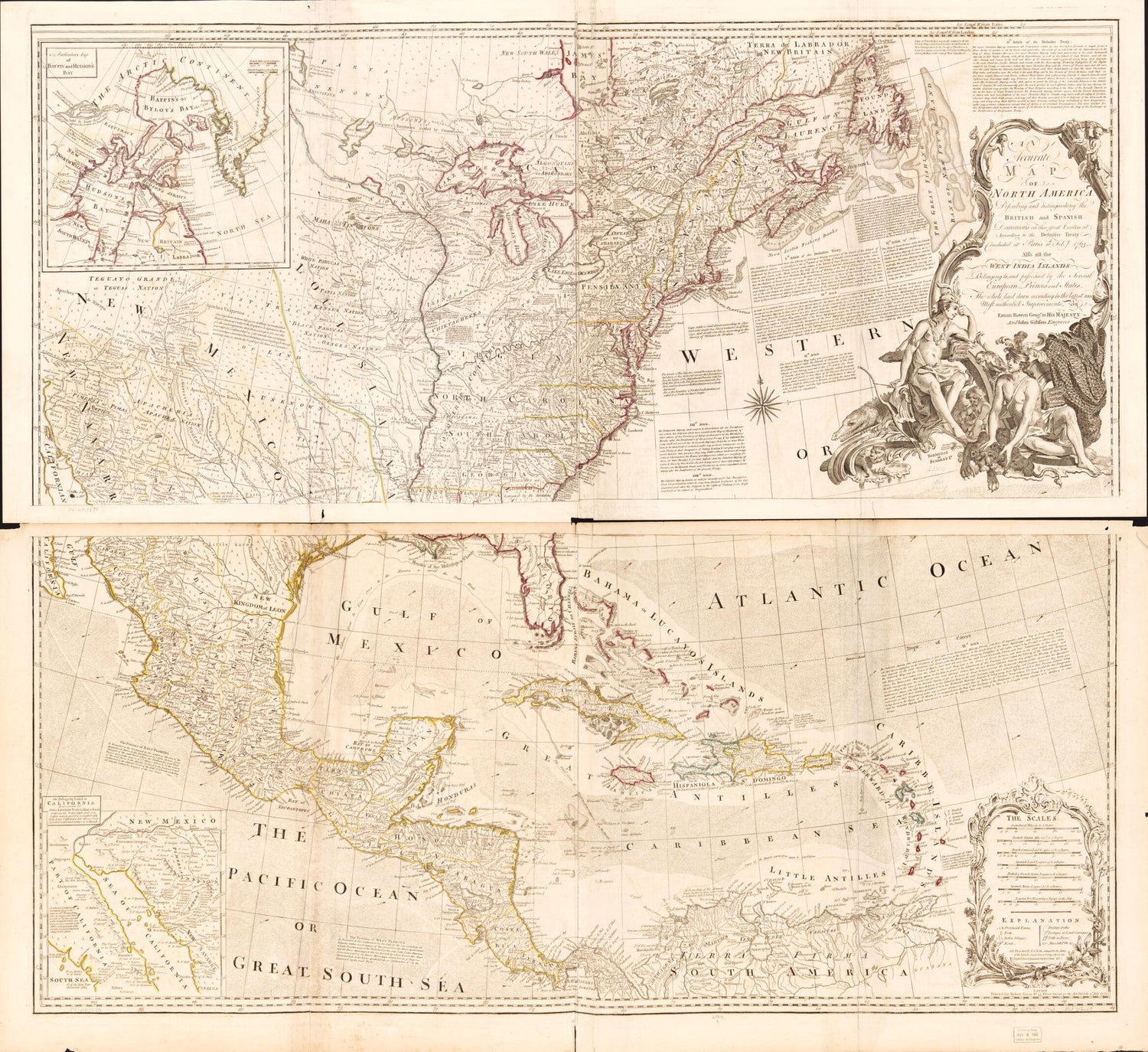 An Accurate Map of North America. Describing and Distinguishing the British and Spanish Dominions On This Great Continent; According to the Definitive Treaty Concluded at Paris 10th Feby. 1763. Also All the West India Islands Belonging To, and Possess... by Relic Map Company