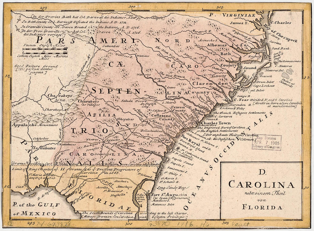 This old map of D. Carolina, Nebst Einem Theil Von Florida from 1759 was created by  Homann Erben (Firm) in 1759