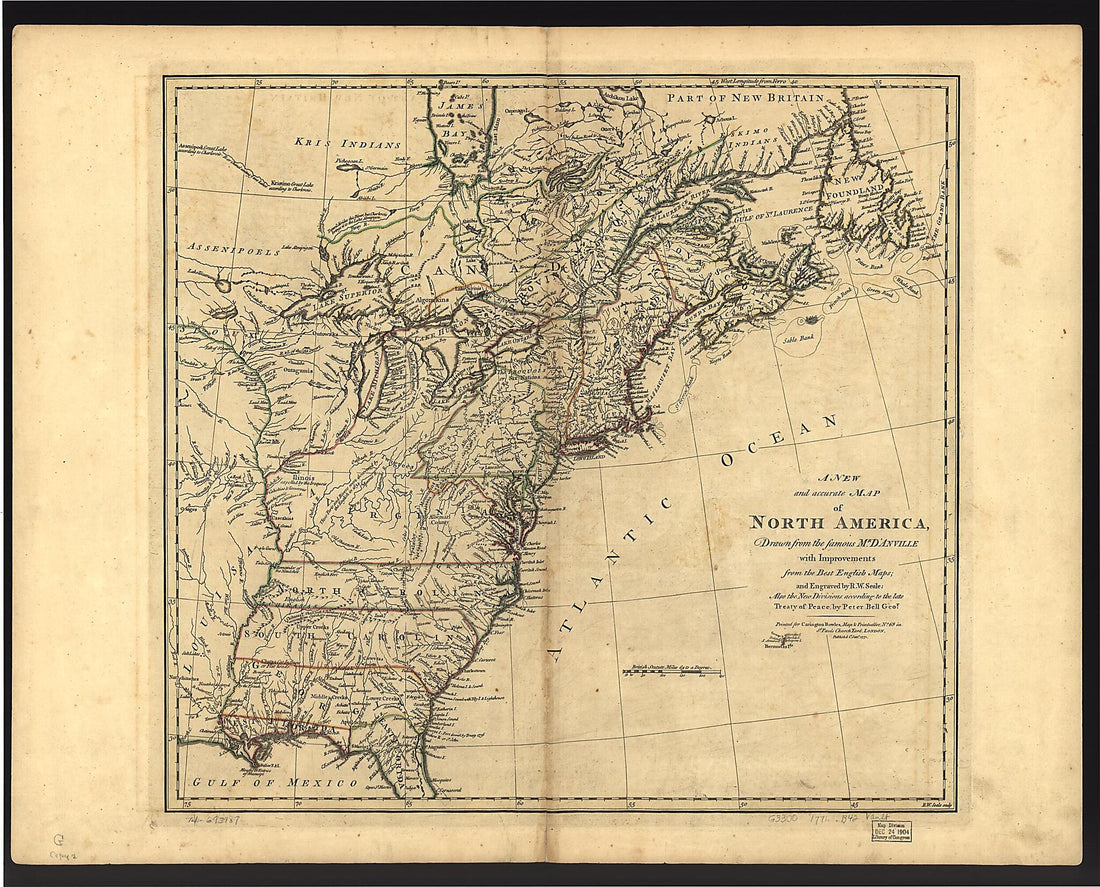 This old map of A New and Accurate Map of North America from 1771 was created by Jean Baptiste Bourguignon D Anville, Peter Bell, Carington Bowles, Richard William Seale in 1771