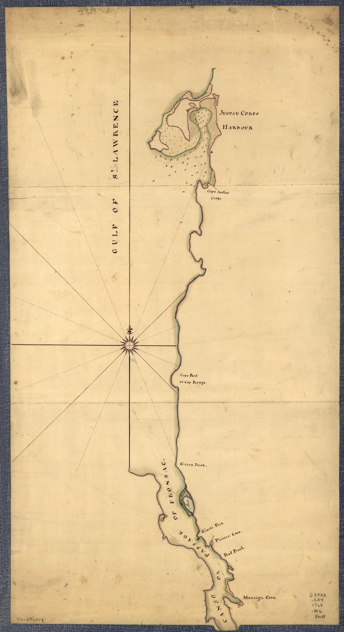 This old map of Northern Part of the Gut of Canso, Part of the Island of Cape Bocton from 1764 was created by Charles Morris in 1764