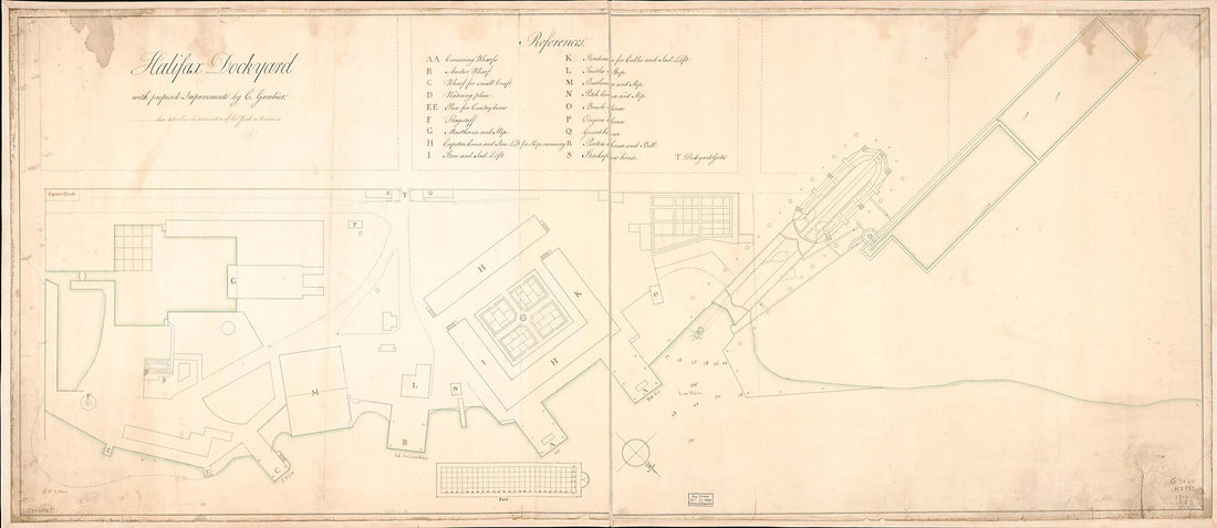 This old map of Halifax Dockyard With Proposed Improvements from 1700 was created by James Gambier in 1700