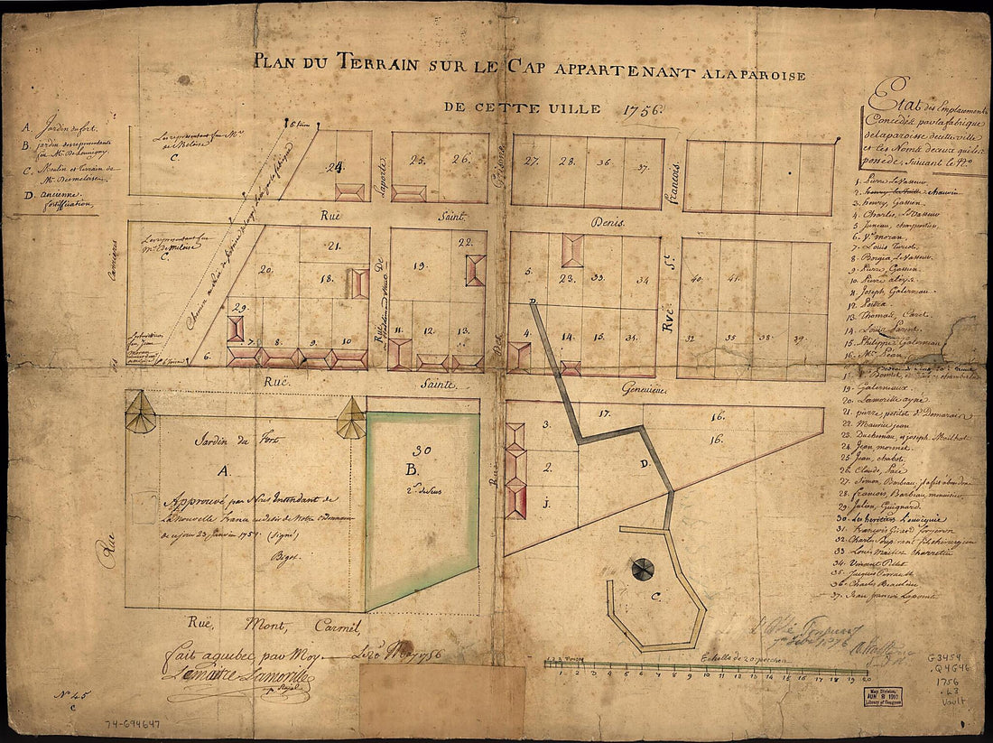 This old map of Plan Du Terrain Sur Le Cap Appartenant à La Paroise De Cette Uille from 1756 was created by Lemaitre Lamoville in 1756