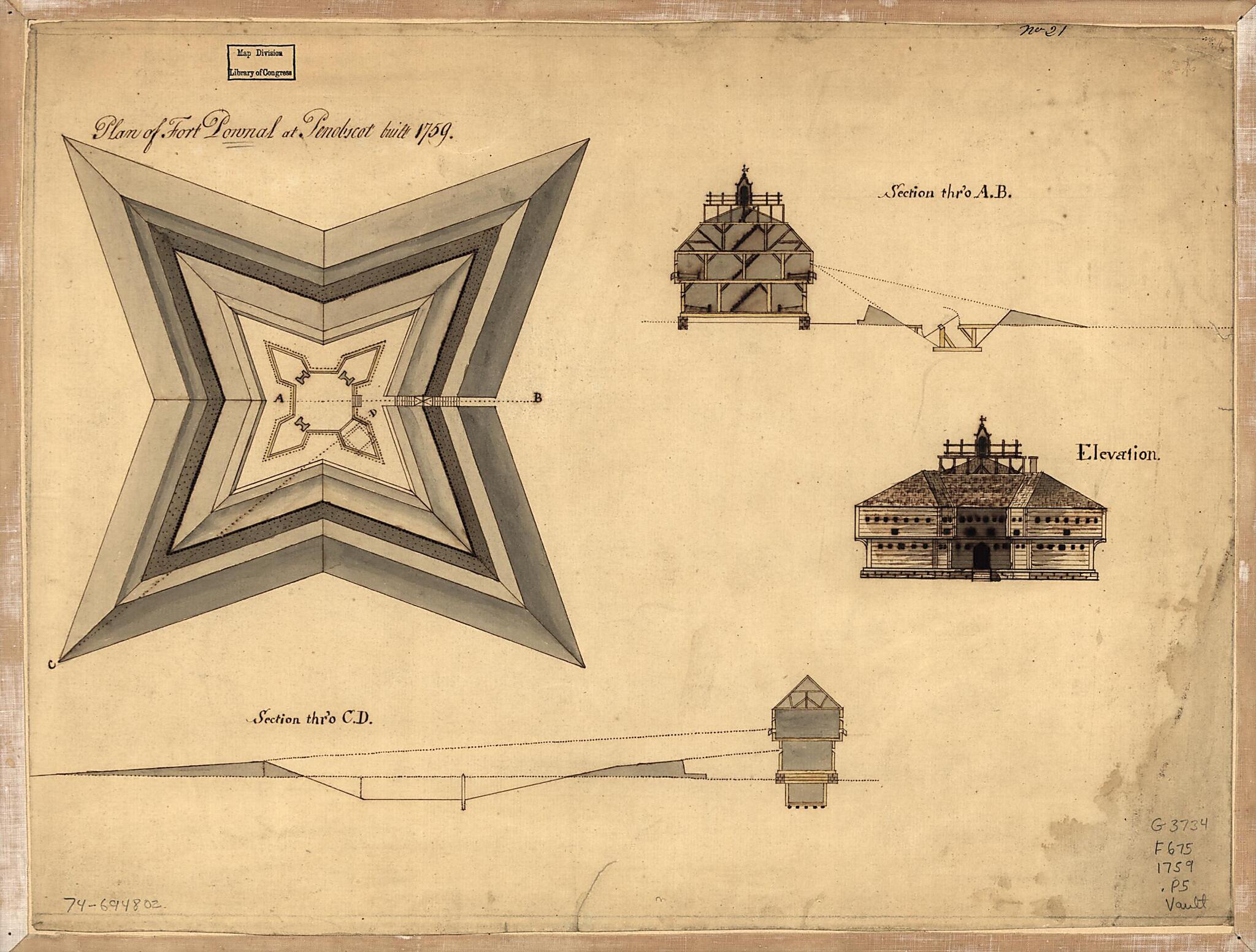 This old map of Plan of Fort Pownal at Penobscot Built from 1759 was created by  in 1759