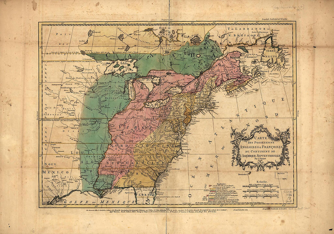 This old map of Carte Des Possessions Angloises &amp; Françoises Du Continent De L&