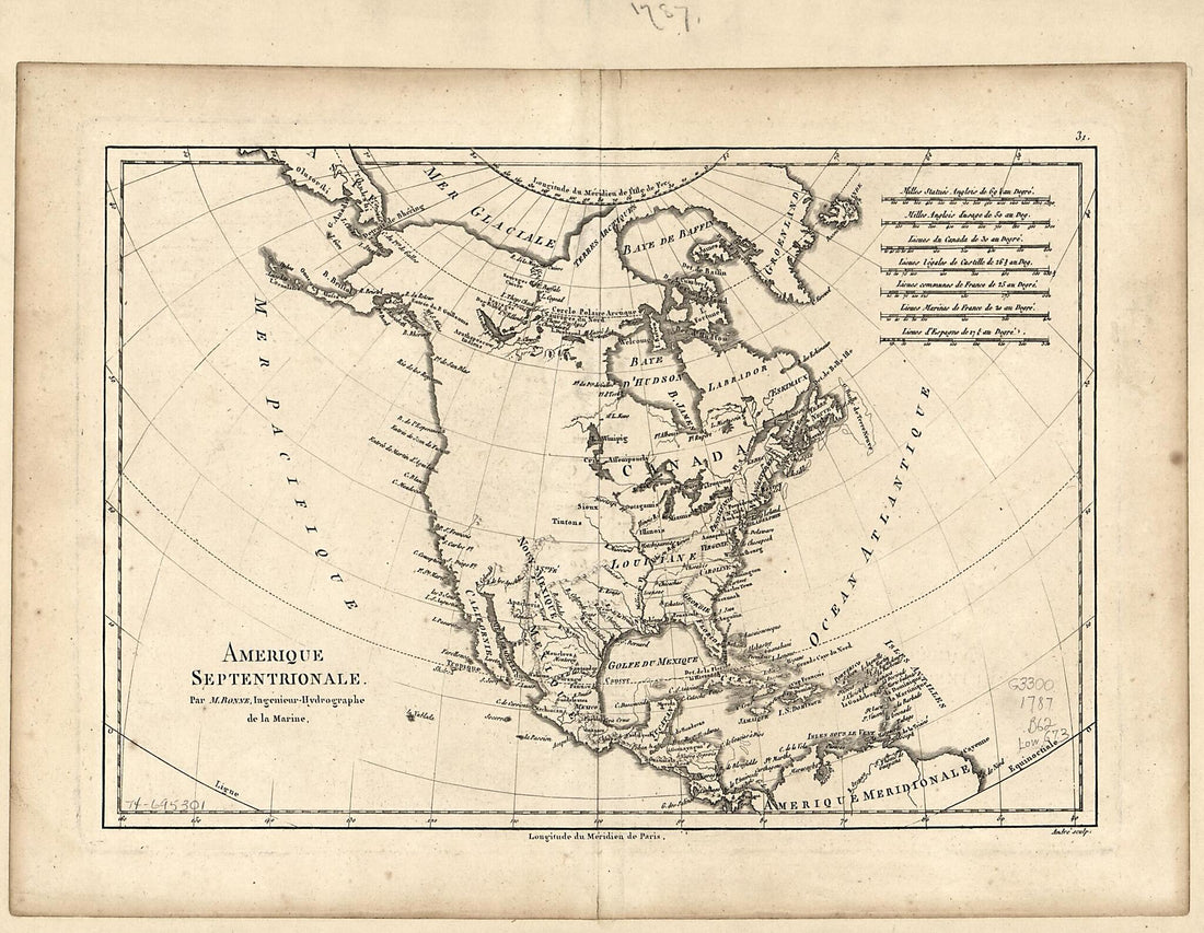 This old map of Amérique Septentrionale from 1788 was created by  André, Rigobert Bonne in 1788