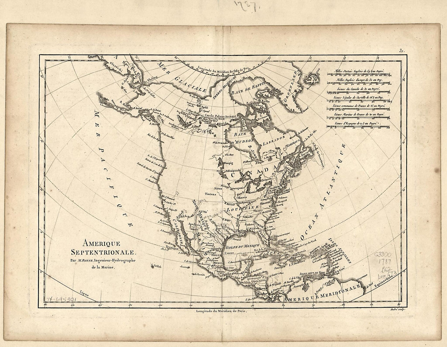 This old map of Amérique Septentrionale from 1788 was created by  André, Rigobert Bonne in 1788