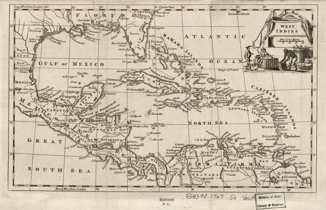 This old map of West Indies from 1767 was created by Thomas Salmon in 1767