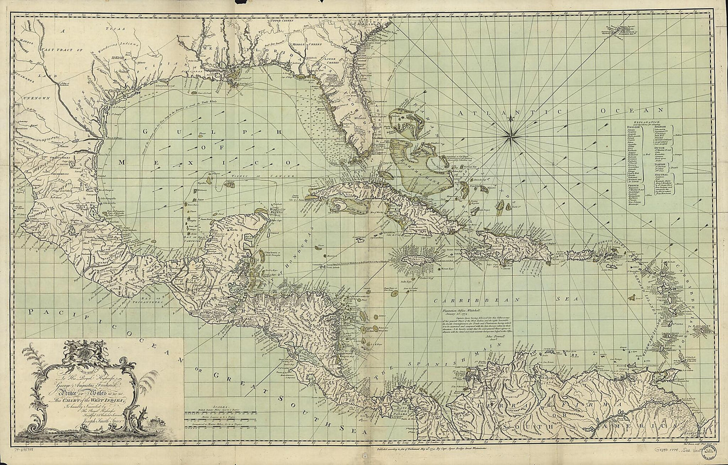 To His Royal Highness. George Augustus Frederick. Prince of Wales &amp;c. &amp;c. &amp;c. This Chart of the West Indies in 1774 by Relic Map Company