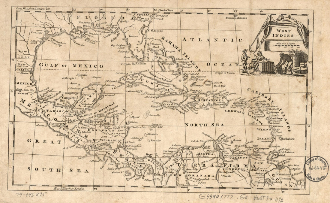 This old map of West Indies from 1777 was created by William Guthrie in 1777