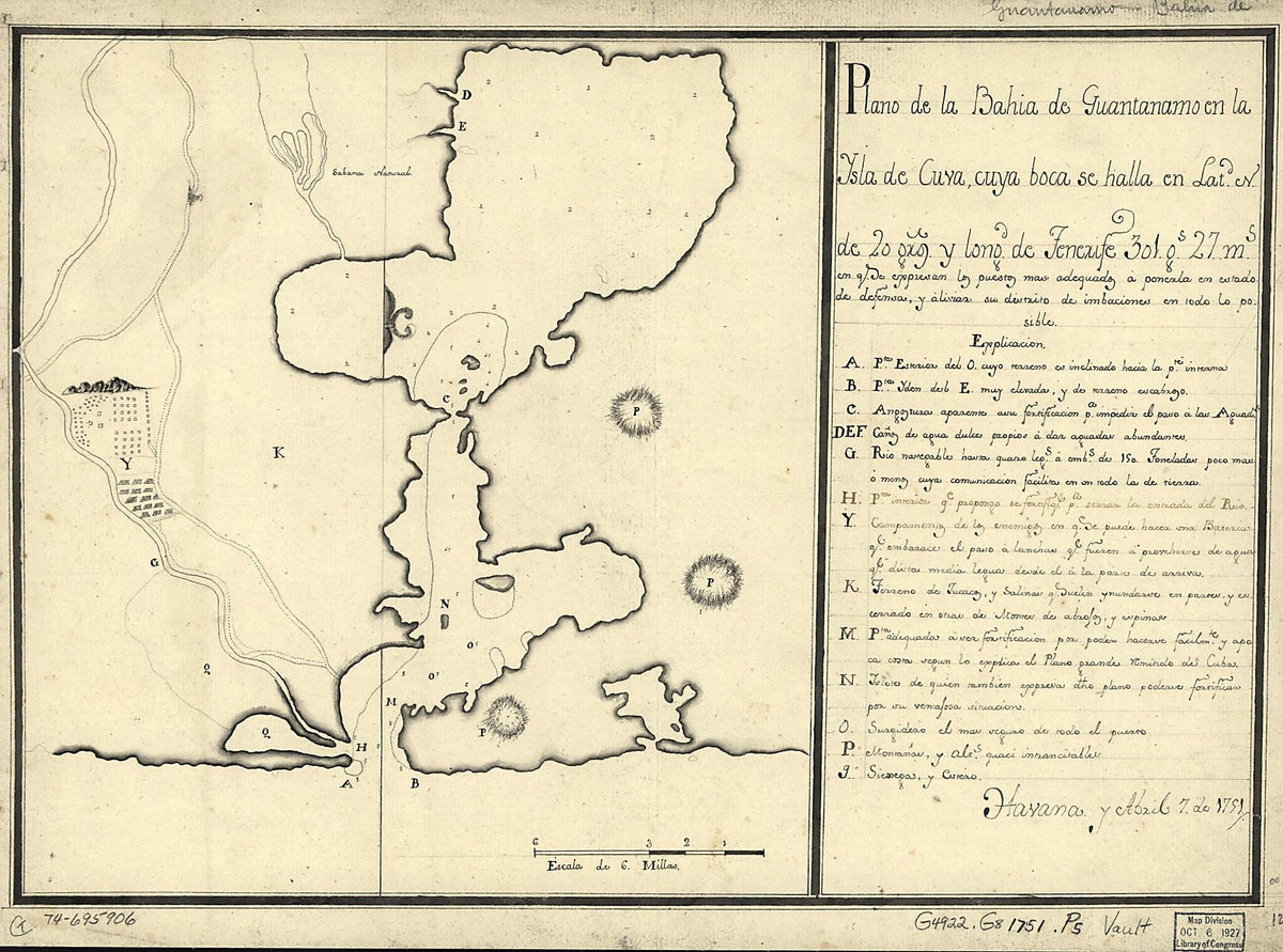 Plano De La Bahía De Guantánamo En La Ysla De Cuva, Cuya Boca Se Halla En Latd. N. De 20 Gros. Y Longd. De Tenerife 30l. Gs. 27 Ms. 1751 by Relic Map Company