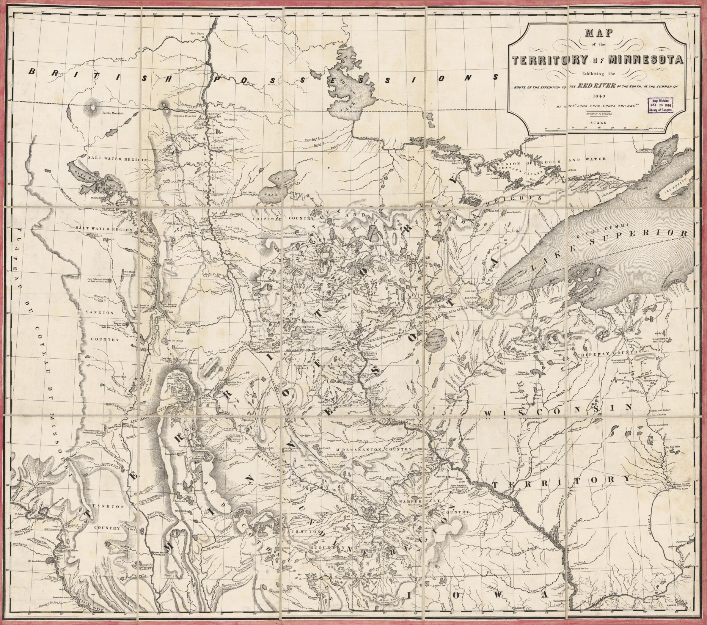 This old map of Map of the Territory of Minnesota Exhibiting the Route of the Expedition to the Red River of the North, In the Summer of from 1849 was created by Millard Fillmore, P. S. Morawski, John Pope in 1849