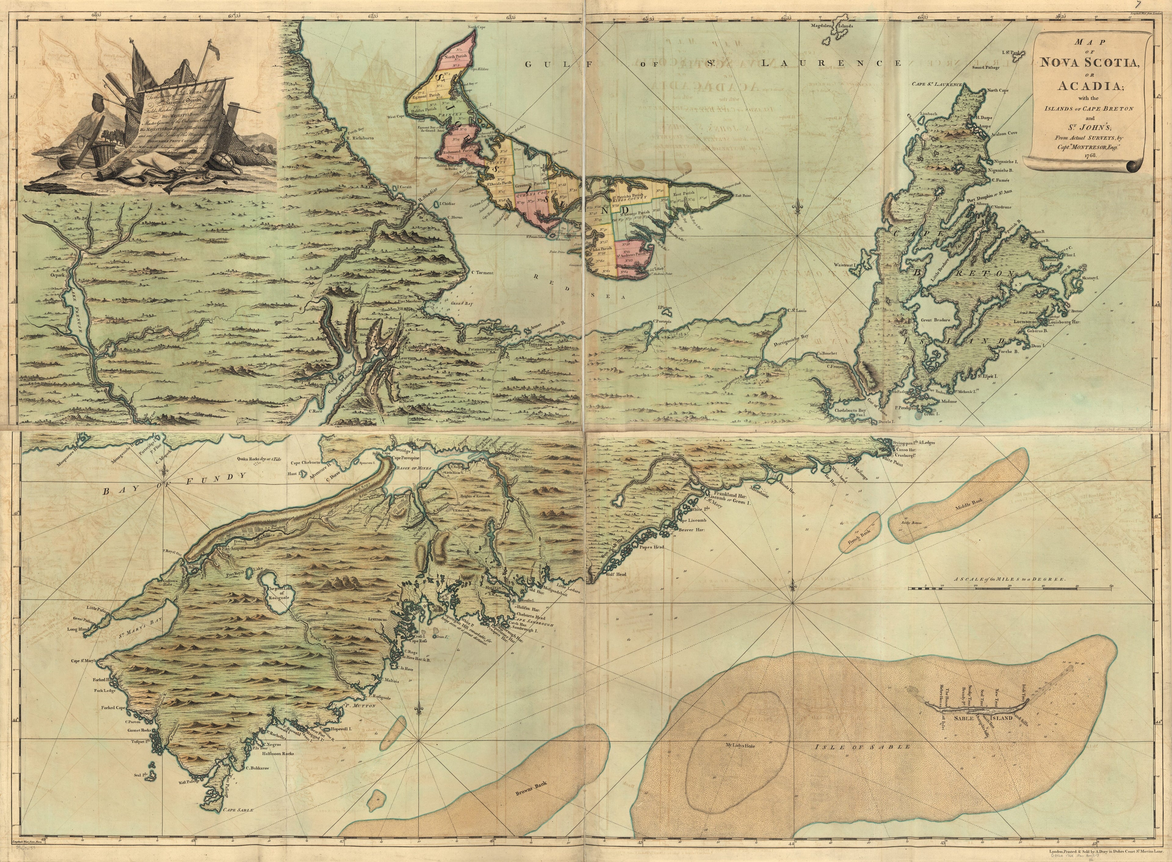 This old map of Map of Nova Scotia, Or Acadia; With the Islands of Cape Breton and St. John&