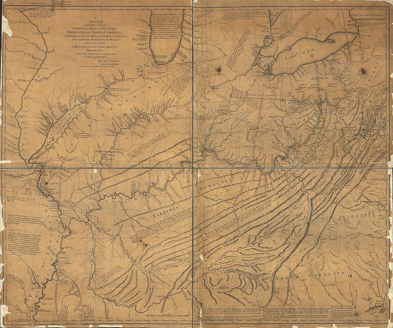 This old map of A New Map of the Western Parts of Virginia, Pennsylvania, Maryland and North Carolina; Comprehending the River Ohio, and All the Rivers, Which Fall Into It; Part of the River Mississippi, the Whole of the Illinois River, Lake Erie; Part o