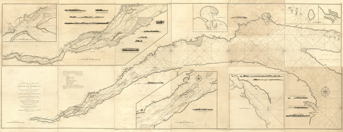 A New Chart of the River St. Laurence, From the Island of Anticosti to the Falls of Richelieu: With All the Islands, Rocks, Shoals, and Soundings, Also Particular Directions for Navigating the River With Safety. Taken by the Order of Charles Saunders,... by Relic Map Company