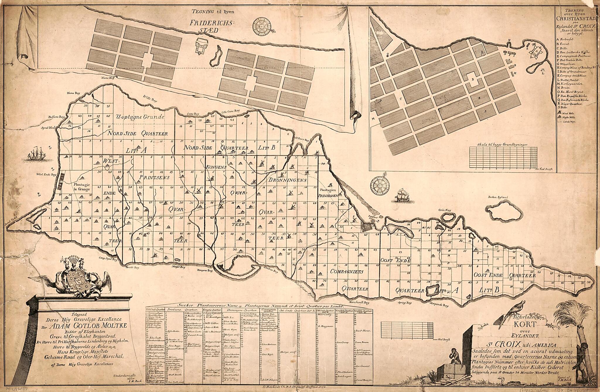 Tilforladelig Kort Over Eylandet St. Croix Udi America Saaledes Som Det Ved En Acurat Udmaaling Er Besunden Med Qvarterernes Navne Og Enhver Plantagies Nummer Efter Hvilke De Udi Matriculen Findes Indförte Og Til Enhver Kiöber Cederet Beliggende Paa... by Relic Map Company