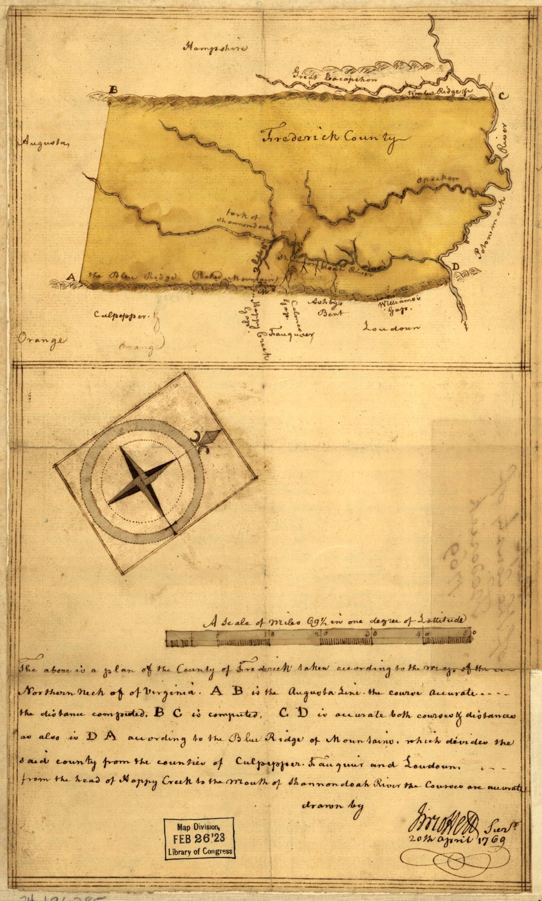 This old map of Map of the County of Frederick, from 1769 was created by J. Moffet, George Washington in 1769