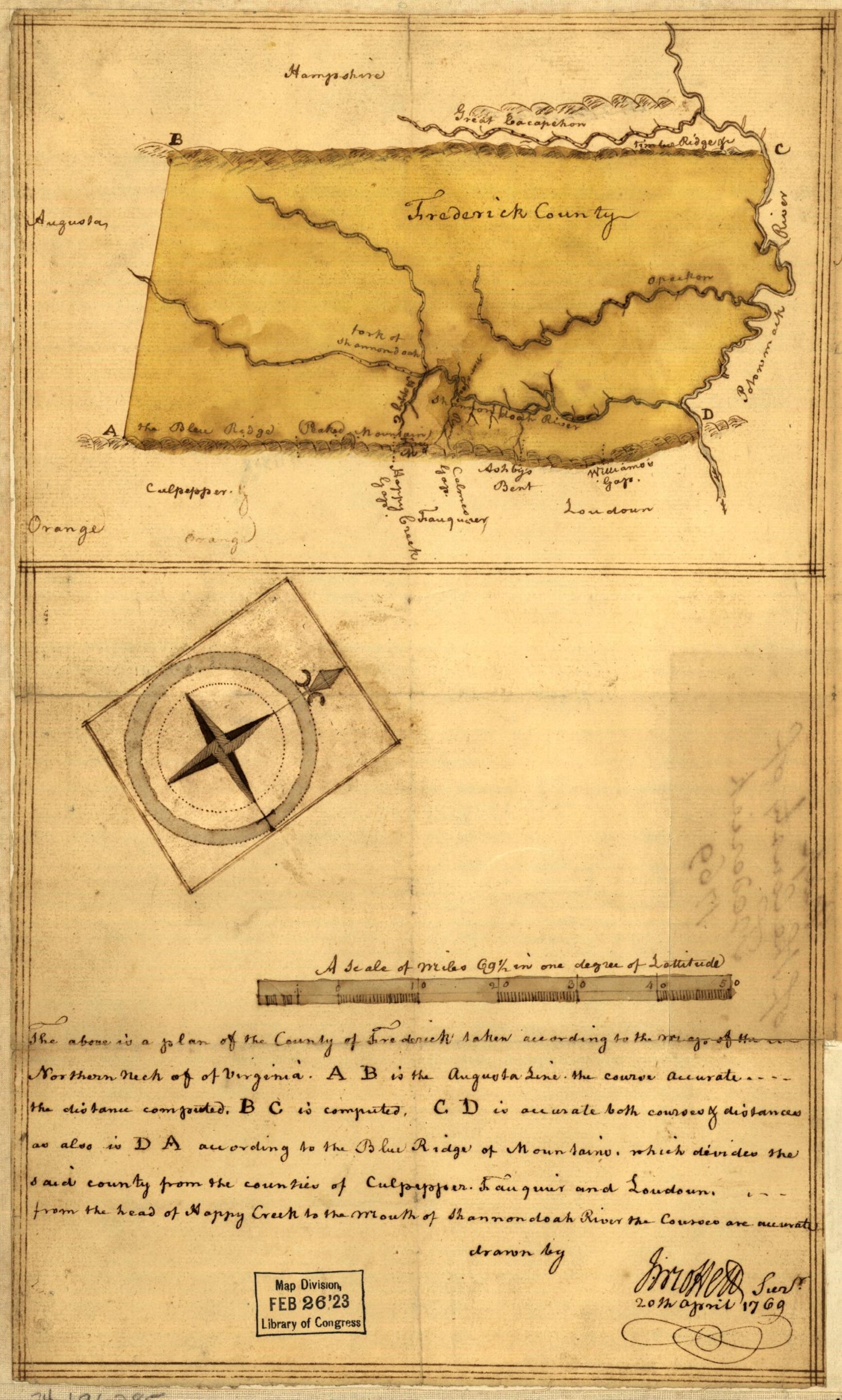 This old map of Map of the County of Frederick, from 1769 was created by J. Moffet, George Washington in 1769