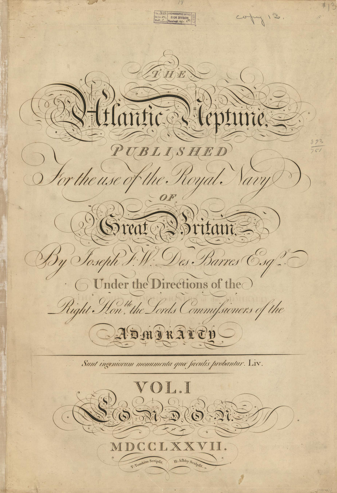 This old map of The Atlantic Neptune from 1777 was created by Joseph F. W. (Joseph Frederick Wallet) Des Barres in 1777