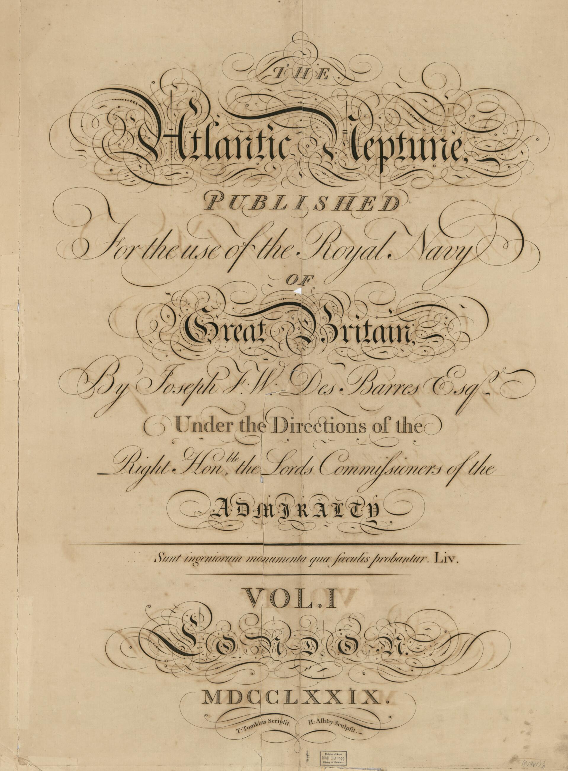 This old map of The Atlantic Neptune, Published for the Use of the Royal Navy of Great Britain from 1779 was created by Joseph F. W. (Joseph Frederick Wallet) Des Barres in 1779